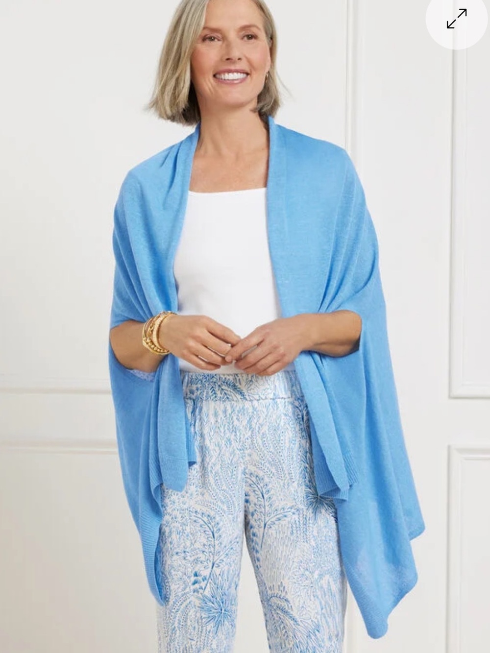 Talbots 2X/3X linen blend travel ruana wrap with arm holes  Light Blue Draped